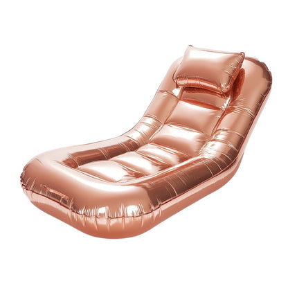 Lyxon Inflatable Pool Lounger - Floating Tanning Bed with Ergonomic Headrest - Metallic Rose Gold - Luxury Summer Tanning Float for Adults