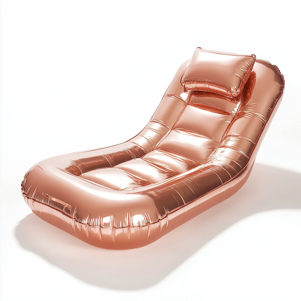 Lyxon Inflatable Pool Lounger - Floating Tanning Bed with Ergonomic Headrest - Metallic Rose Gold - Luxury Summer Tanning Float for Adults