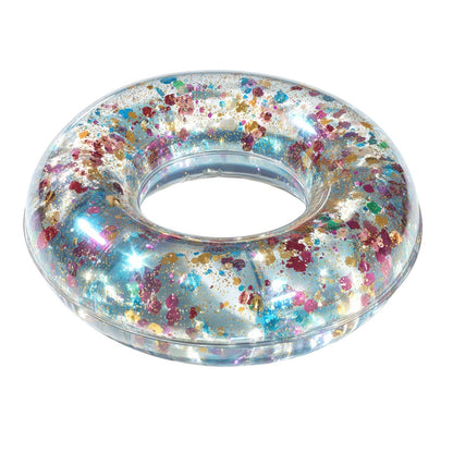 Lyxon Clear Pool Float - Sparkly Confetti Inflatable Swimming Ring for Adults and Kids - Heavy Duty PVC - Summer Pool Party Supplies