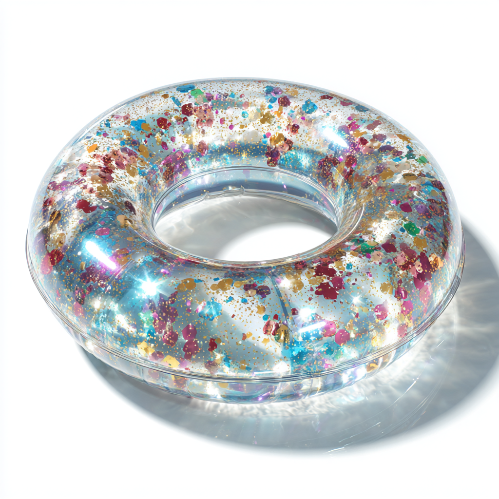 Lyxon Clear Pool Float - Sparkly Confetti Inflatable Swimming Ring for Adults and Kids - Heavy Duty PVC - Summer Pool Party Supplies