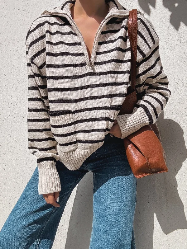 Layered women's sweaterClassica Stripe Quarter Zip Sweater