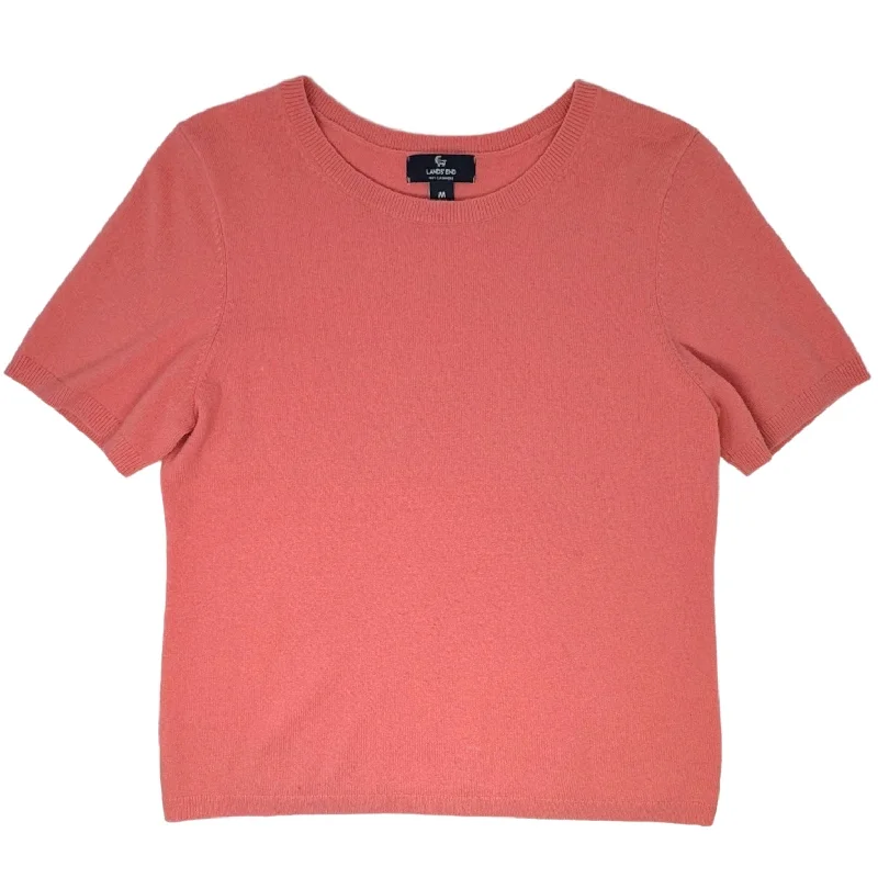 Sheer women's sweaterCashmere Short Sleeve Sweater 
By Lands End In Peach, Size: M