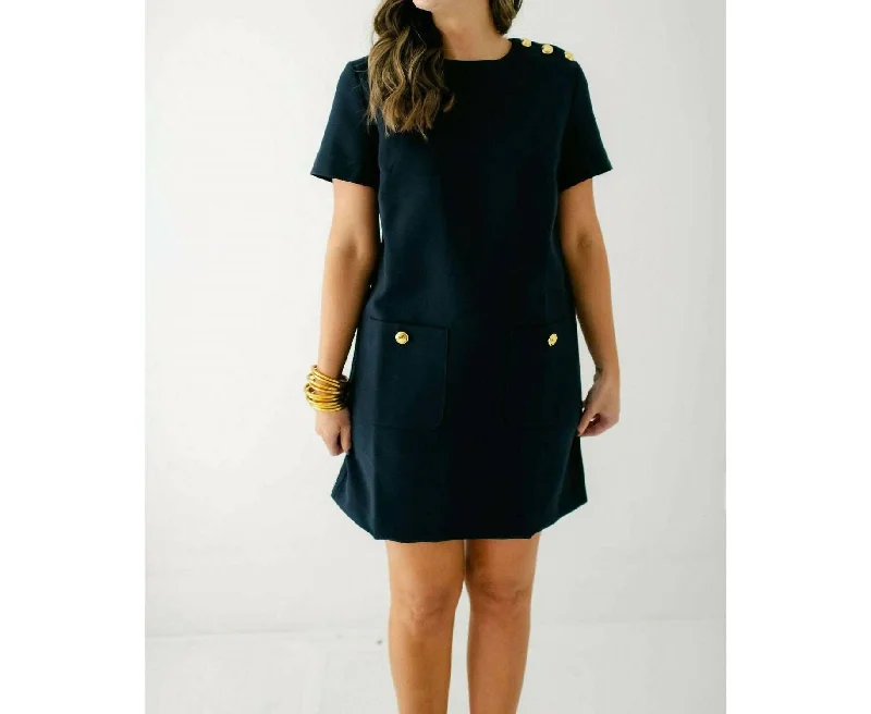 Cocktail dresses for womenGold Button Pointed Mini Dress In Navy