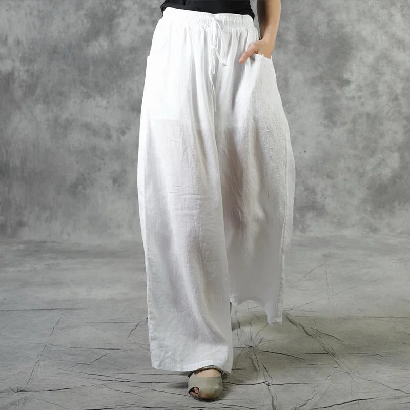 Breathable women's skirtsBeautiful White Pockets Tie Waist Fall Wide Leg Pants