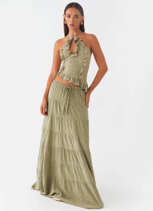 Elegant women's pantsMariella Linen Maxi Skirt - Sage