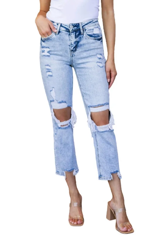 Jeans with an embroidered floral pattern for a feminine touchHigh Rise Crop Straight Jeans In Acid Wash