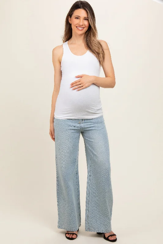 Jeans with a raw hem for an unfinished and rugged lookLight Blue Super Wide Leg Maternity Jeans