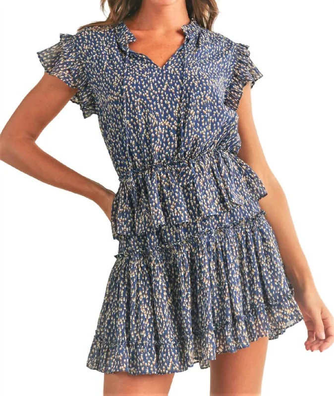 Synthetic dresses for budget-friendly optionsPenelope Short Sleeve Mini Dress In Blue Combo