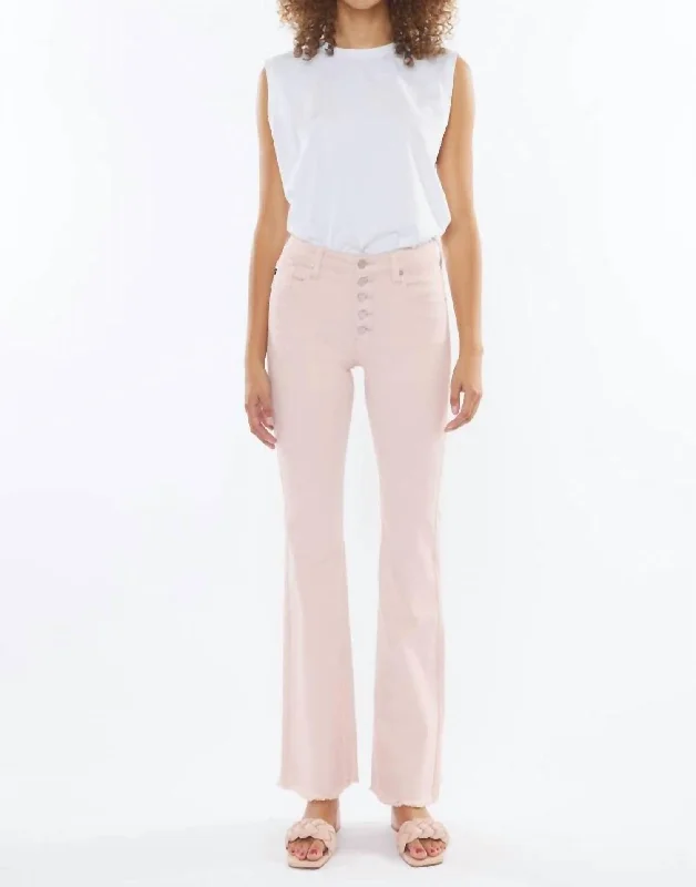 Jeans with button-fly closure for a classic styleHigh Rise Flare Jean In Pink