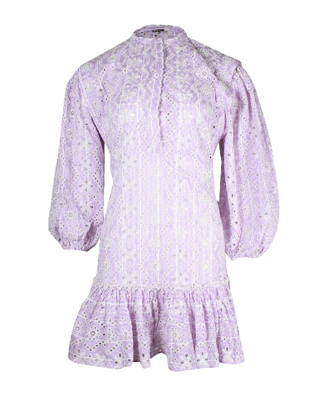 Sweetheart neckline dresses for womenMaje Rosiry Eyelet Striped Mini Dress in Lilac Cotton