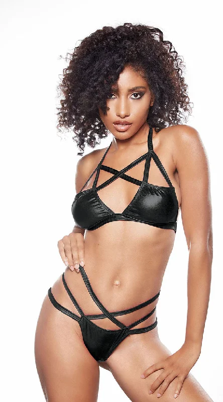 plus size lingerie with mesh insertsVinyl Cage Bralette Set