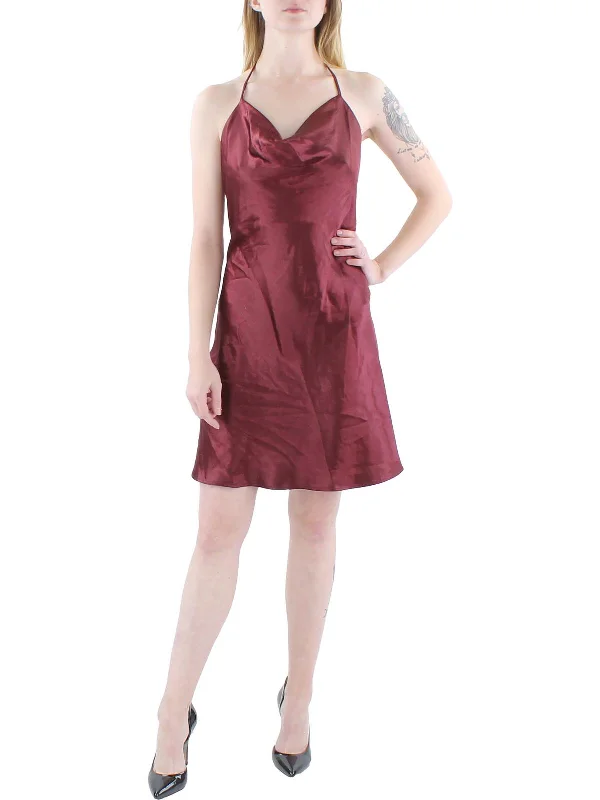 High-neck dresses for womenTaryn Womens Satin Mini Slip Dress