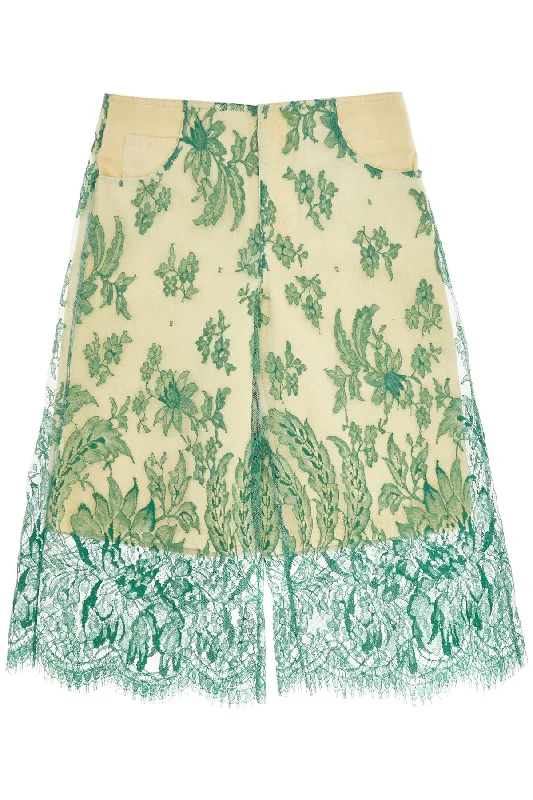 Linen women's trousersChristopher Esber Women's Mint  Lace Shorts With Floral Embroidery