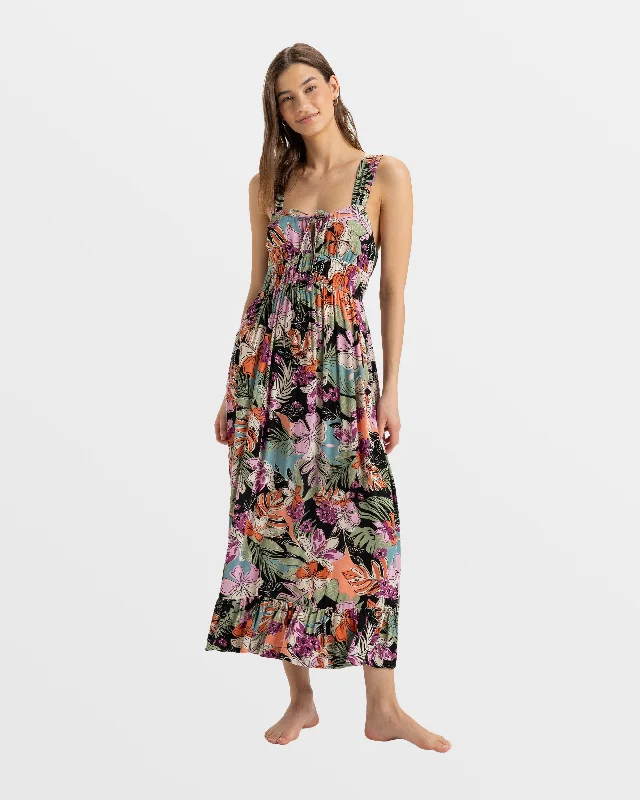 Embroidered dresses for womenParadise Winds Tropical Midi Dress - Phantom Moody Tropical Apparel