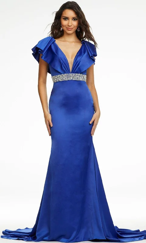 Backless dresses for womenAshley Lauren - 11130 Ruffled V-Neck Trumpet Gown