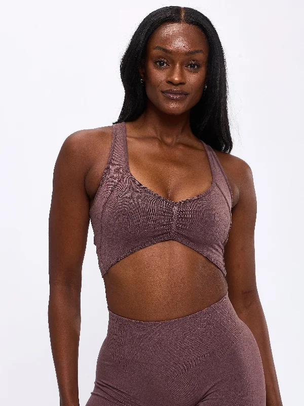 sheer lingerie with lace details on the backForm Reversible Seamless Sports Bra - Mocha Berry