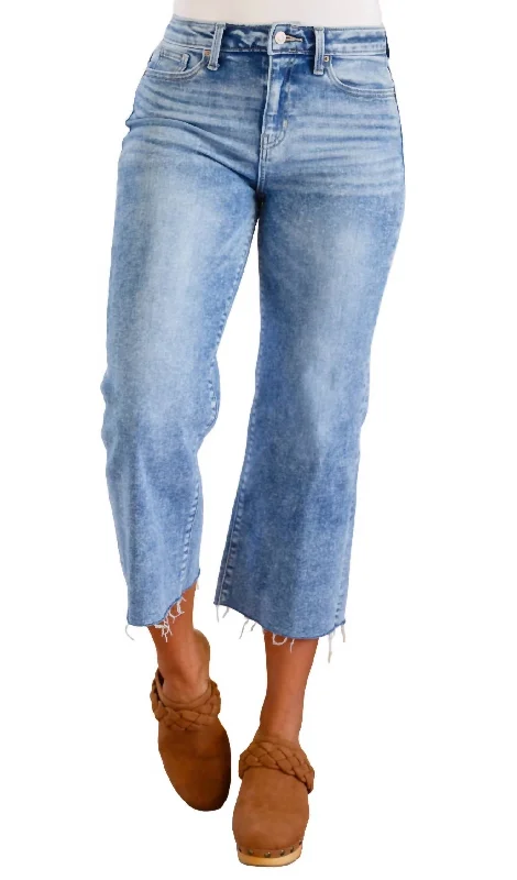 Jeans with contrast stitching and patchwork detailsSimple Is The Way Wide Leg Capris In Light Wash