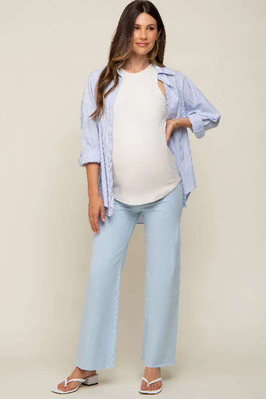 High-waisted women's jeansLight Blue Raw Hem Wide Leg Maternity Jeans