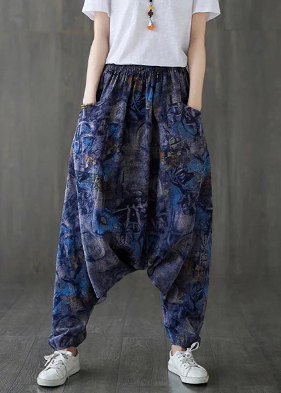 Spring-colored women's pantsBlue Elastic Waist Loose Lantern Pants Summer