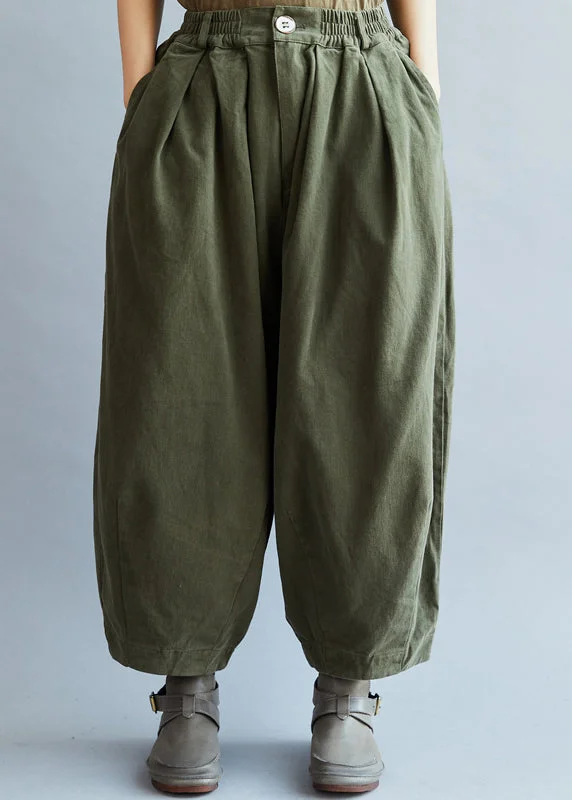 Midi women's skirtsChic Army Green Pockets wide leg pants Spring