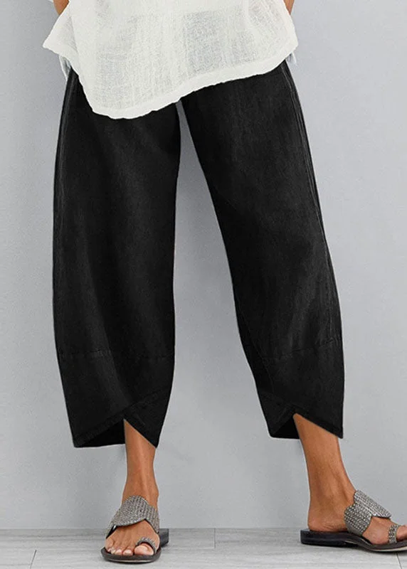 Lightweight women's leggingsBlack Cotton Linen Wide Leg Pants