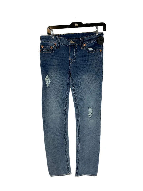 Jeans with embroidery for a touch of eleganceJeans Designer By True Religion In Blue Denim, Size: 4