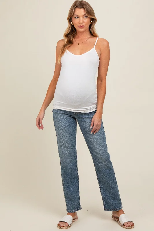 Bootcut jeans with embroidery at the hemsBlue Vintage Wash Straight Leg Maternity Jeans