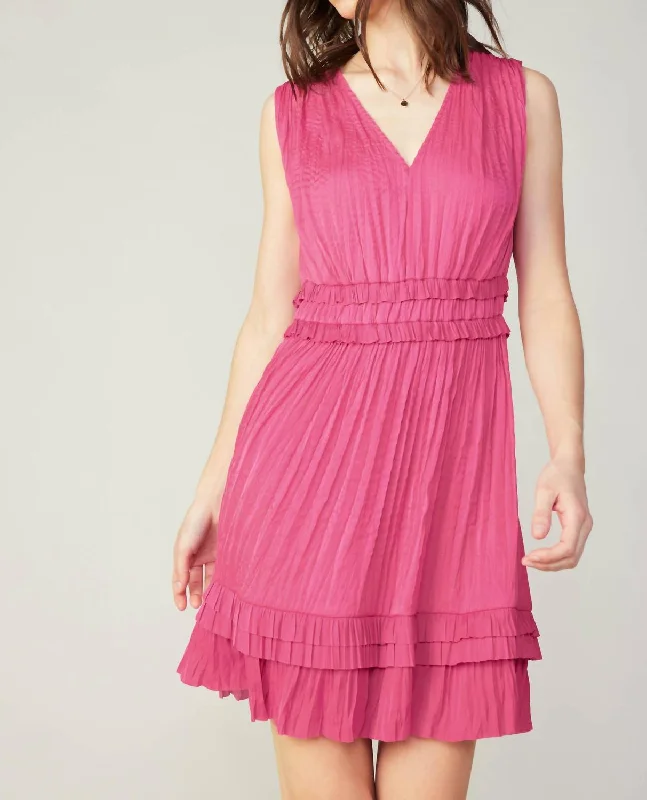 Flowy dresses for womenAurora Crinkled Pleated Mini Dress In Fuschia