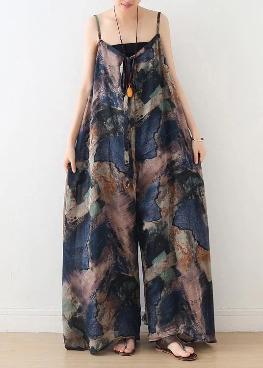 Layering women's pantsBlue Suspender Print Women Summer New Oversized Wide Leg Pants