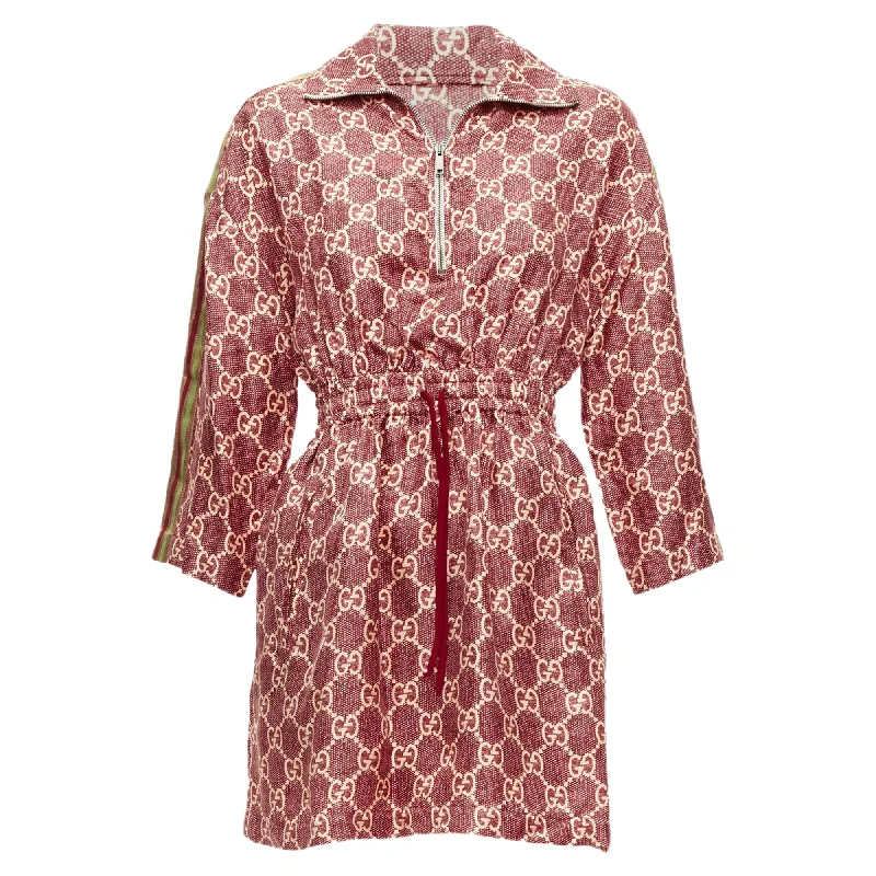 Flutter sleeve dresses for womenGucci silk GG Supreme monogram print web trim mini dress