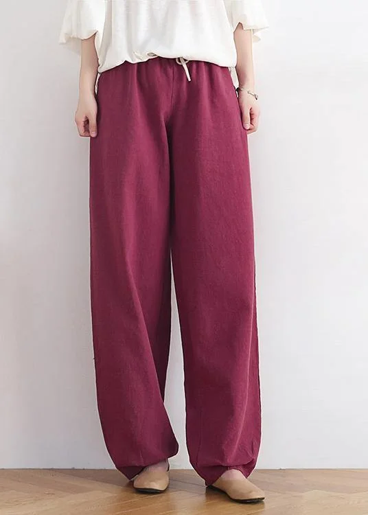 Eco-friendly women's pantsBoho High Waist Red Wide Leg Linen Pants