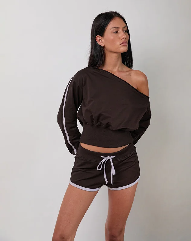 Designer women's shortsResata Runner Shorts in Bitter Chocolate with Violet Binding