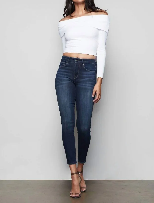 Dark wash jeans for a classic lookGood Legs Stretch Denim High Rise Skinny Jeans In Blue