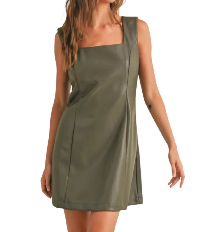 Limited edition dresses for collectorsFaux Leather Mini Dress In Olive