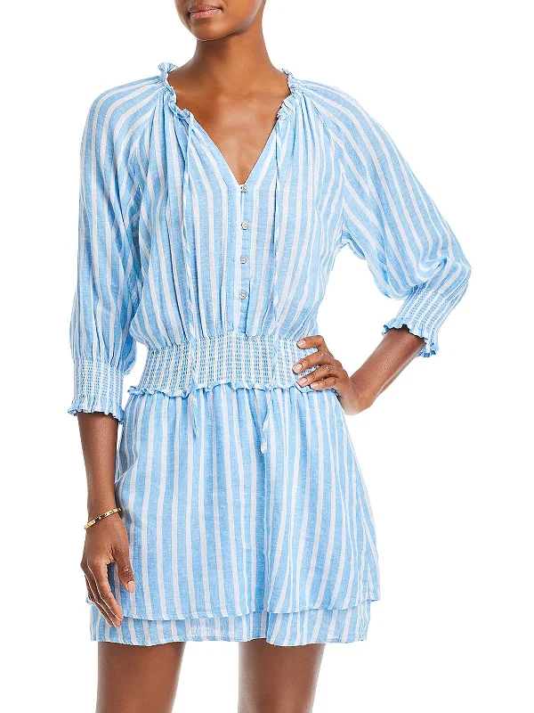 Linen dresses for summerCrystal Womens Striped Linen Mini Dress