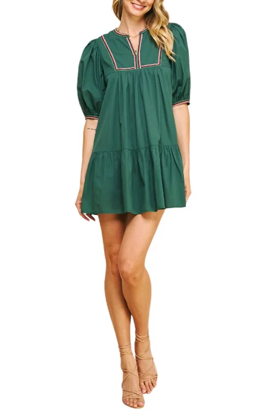 Vintage women's dressesTape Trim Detail Mini Dress In Hunter Green