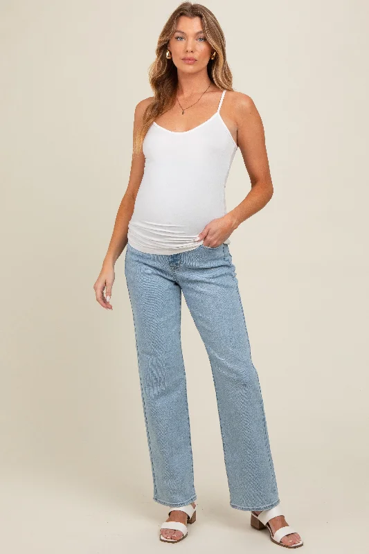 Heavyweight denim jeans for durability and warmthLight Blue Relaxed Straight Leg Maternity Jeans