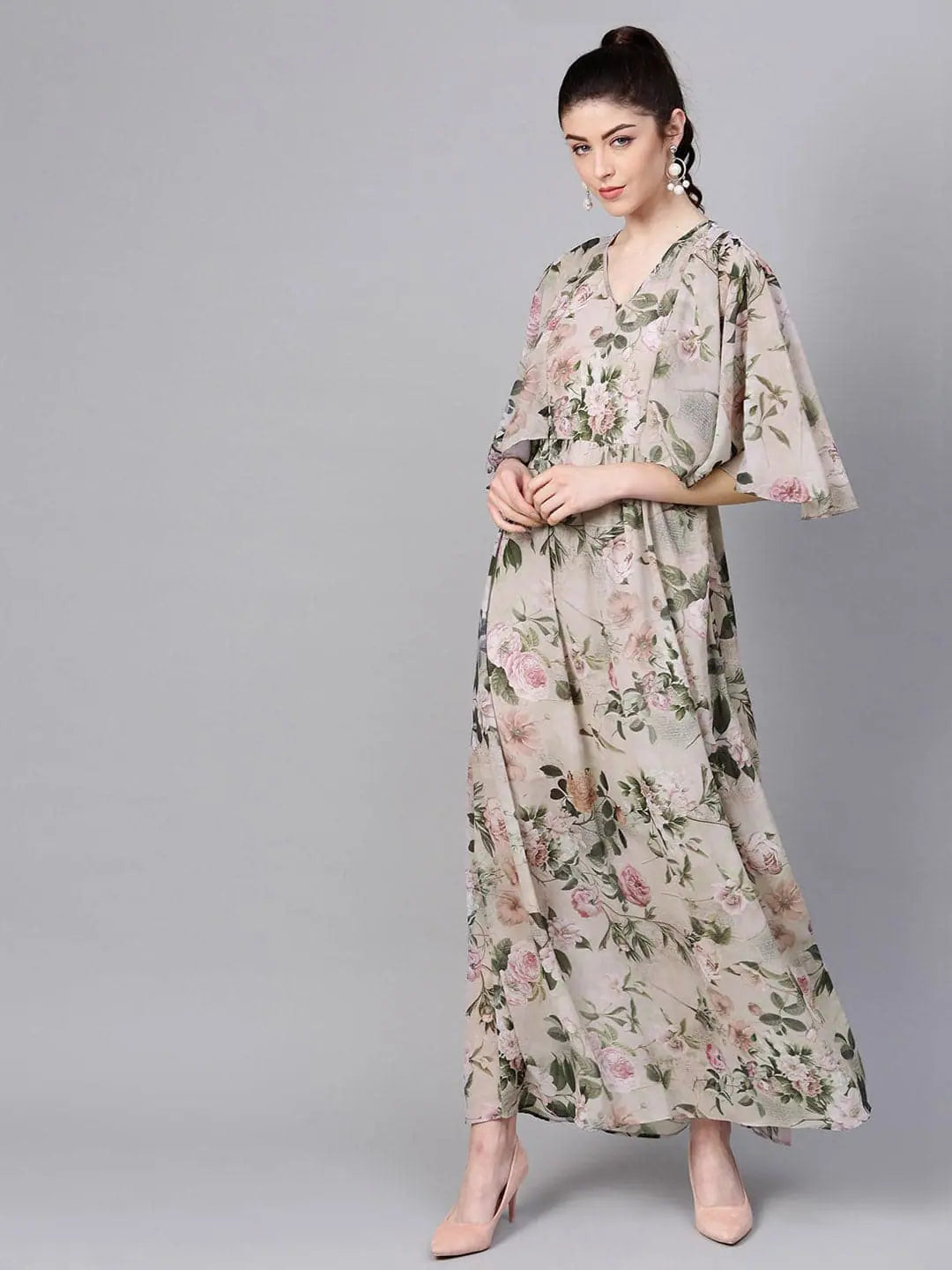 Gym wear dresses for athletic activitiesPista Green Floral Cape Maxi