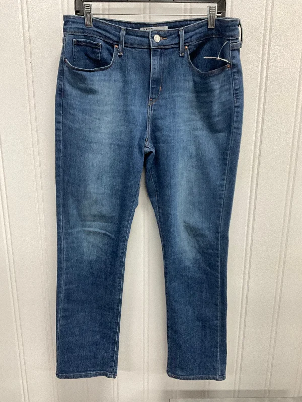 Dark wash jeans with whiskering and fading at the thighsJeans Straight By Levis Signature In Blue Denim, Size:12