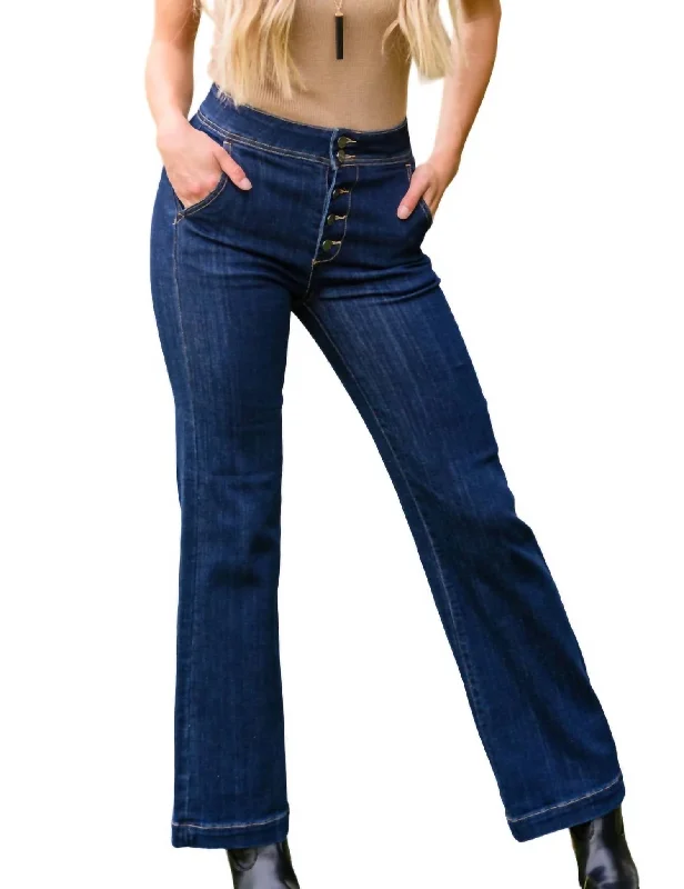 Stretch denim jeans with a high stretch factor for comfort and mobilityWide Leg Pants In Dark Wash