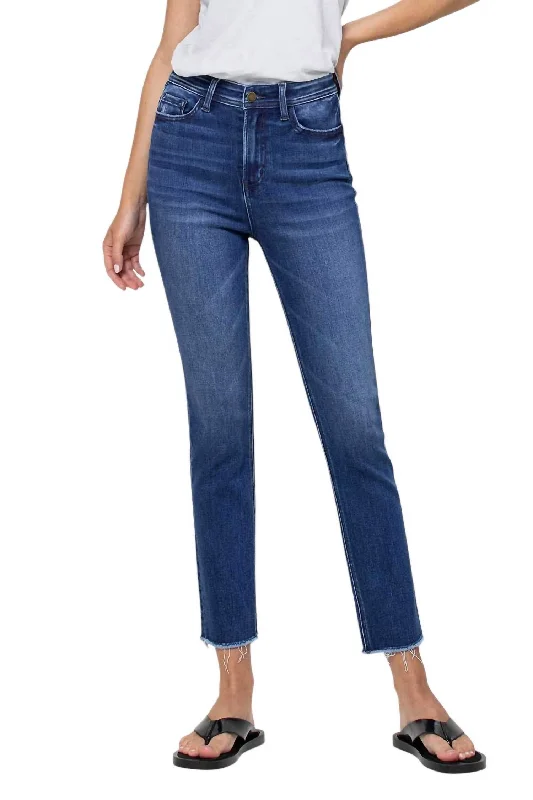 Boyfriend jeans for womenSuper High Rise Slim Straight Jeans In Medium Blue