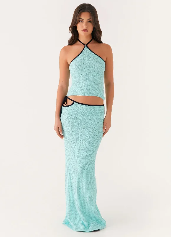 Satin women's dressesCameron Crochet Maxi Skirt - Pale Blue