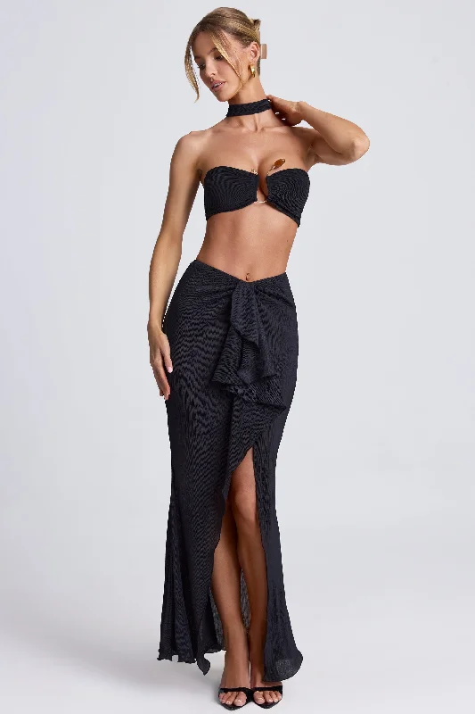 Eco-friendly women's pantsRuffle-Trim Maxi Skirt in Black