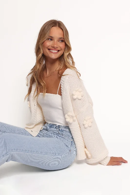 Cropped women's sweaterHarlee Flower Cardigan - White