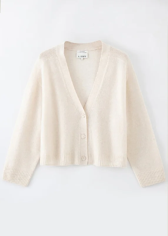 Striped women's sweaterAleger N.275 Cashmere Featherweight Cardigan - Pearl Shell