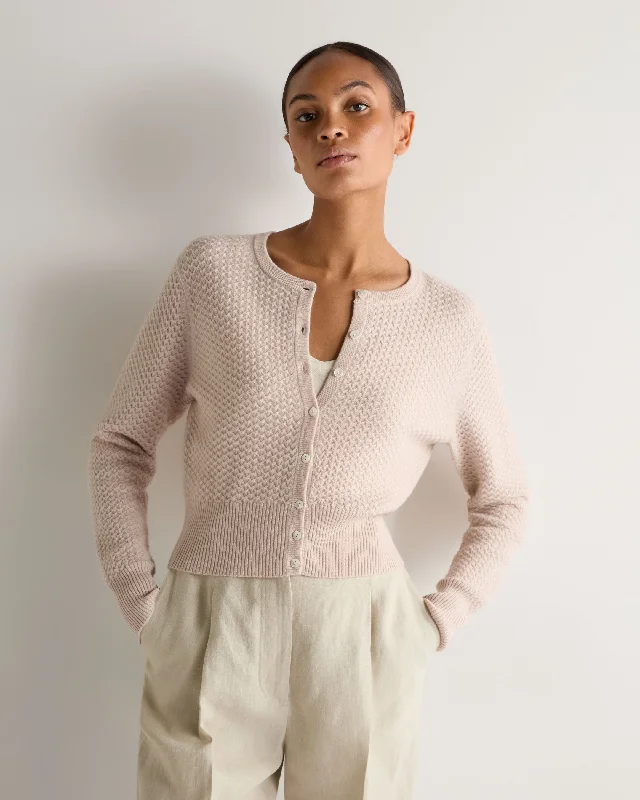 Ripped and distressed women's sweaterWomen's Tuck Stitch Cashmere Cardigan Dusk Pink