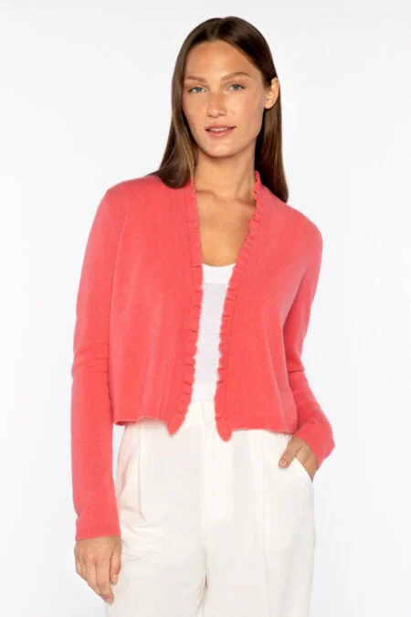 Luxury women's sweaterKinross Cashmere Ruffle Trim Cardigan