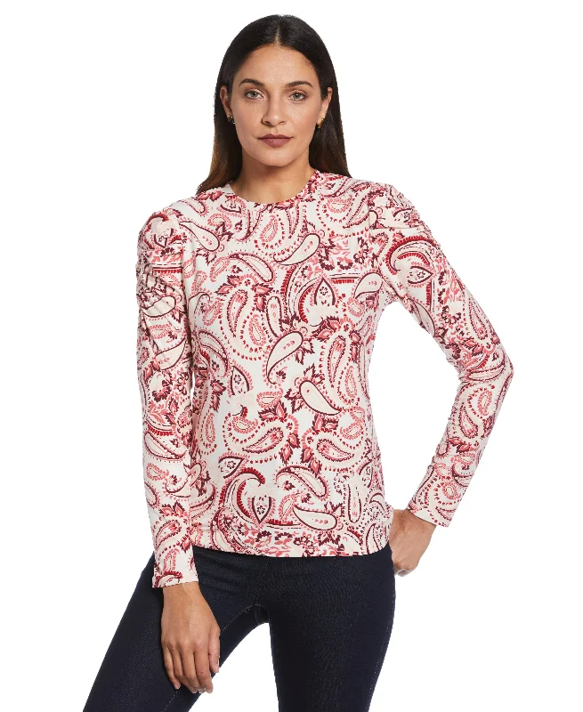 Neon women's topsPetite Crew Neck Puff Sleeve Top