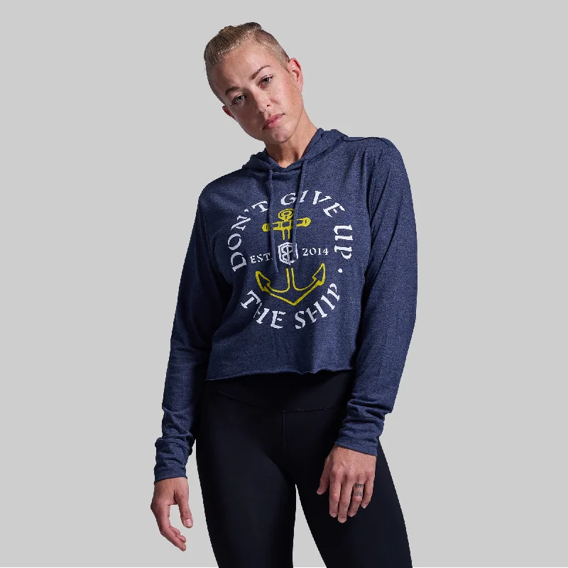 Sustainable women's topsDon't Give Up The Ship Cropped Tee Hoodie (Heather Navy)