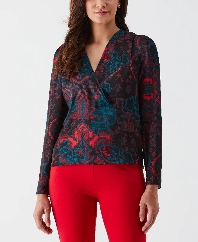 Camo print women's topsPetite Grand Tapestry Print Cross-Front Blouse